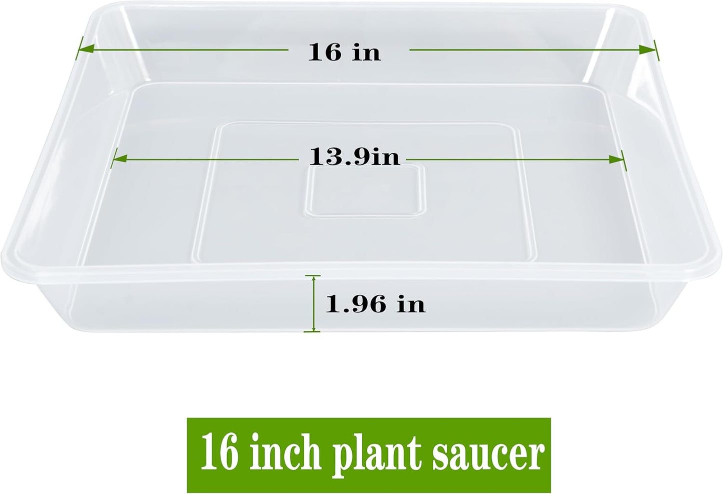 Square Plant Saucer 16 Inch 4 Pack, Durable Clear Plastic Flower Plant Pot Saucer, Square Planters for Indoors and Outdoors Plants, Garden Large Plant Saucers for Pots Plant Trays.