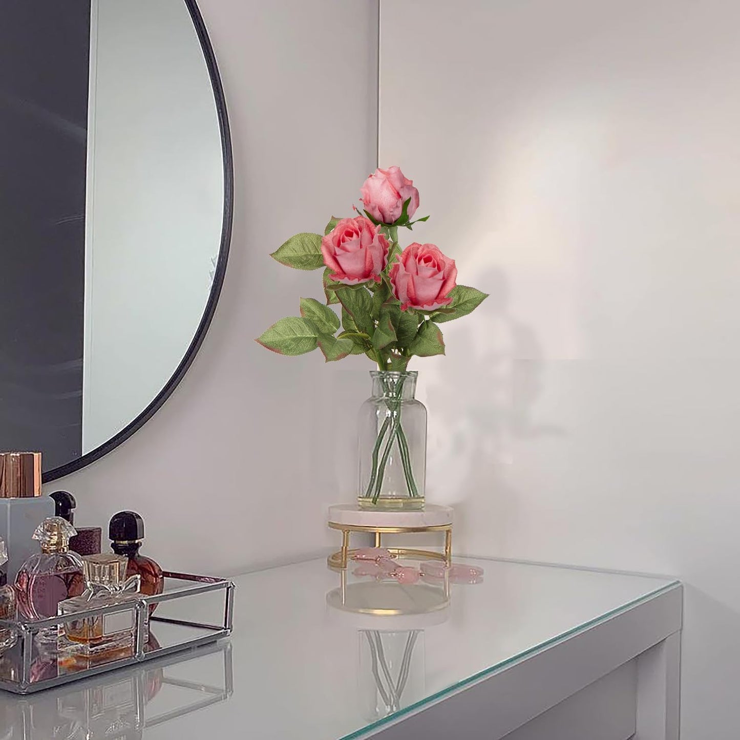 Artificial Realistic Roses Pale Red Flowers 24" Real Touch Silk Roses Bouquet Long Stems Rose for Flower Arrangement Fake Roses Decor for Home Party Wedding Table Centerpieces Roses Realistic - 5 Pcs