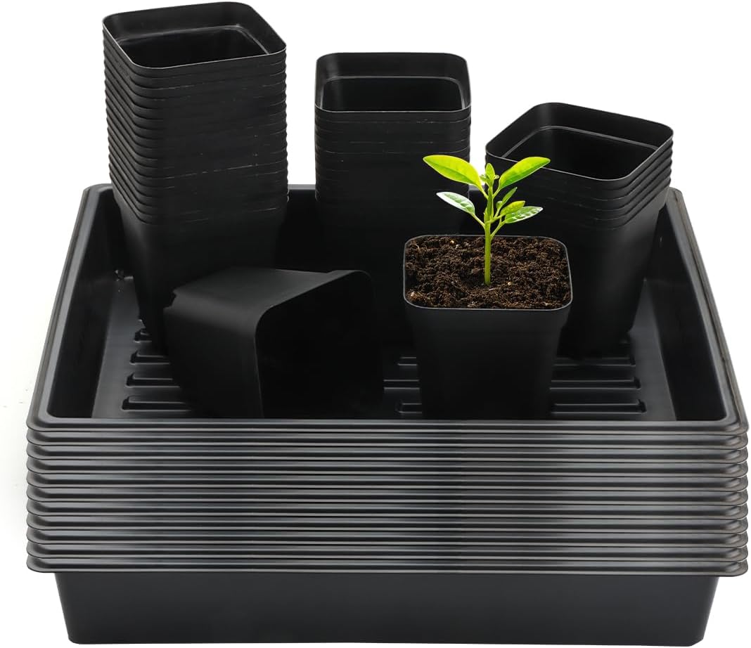 4 inch (10CM) Square Nursery Pots 120pcs, Sturdy Seedlings Trays 10 Pcs, Seeds Starter Germination Tray, Microgreening Planter Nursery Propagation 10 Sets
