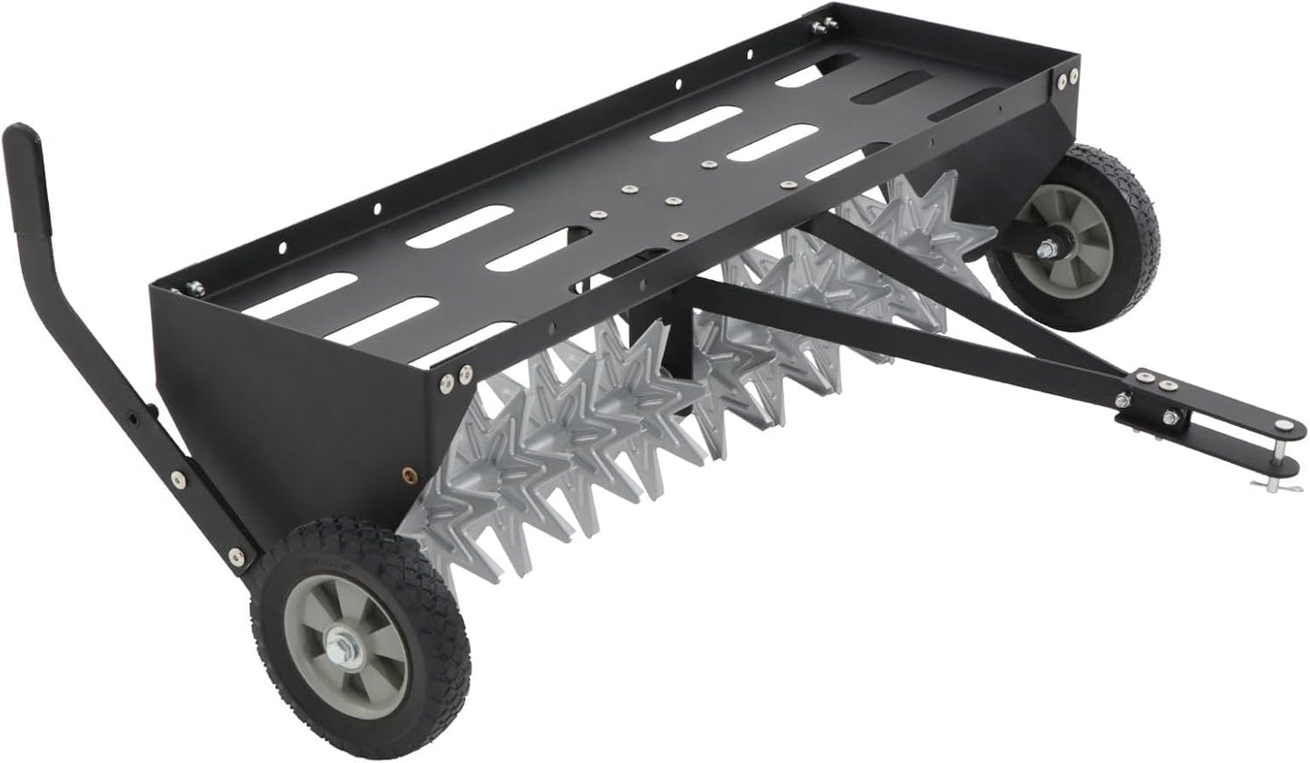 40" Tow Behind Spike Aerator with Galvanized Steel Tines and Extra-Wide Tow Bar, Tow Behind Plug Aerator with Transport Wheels, for Gardens, Lawns, Farms