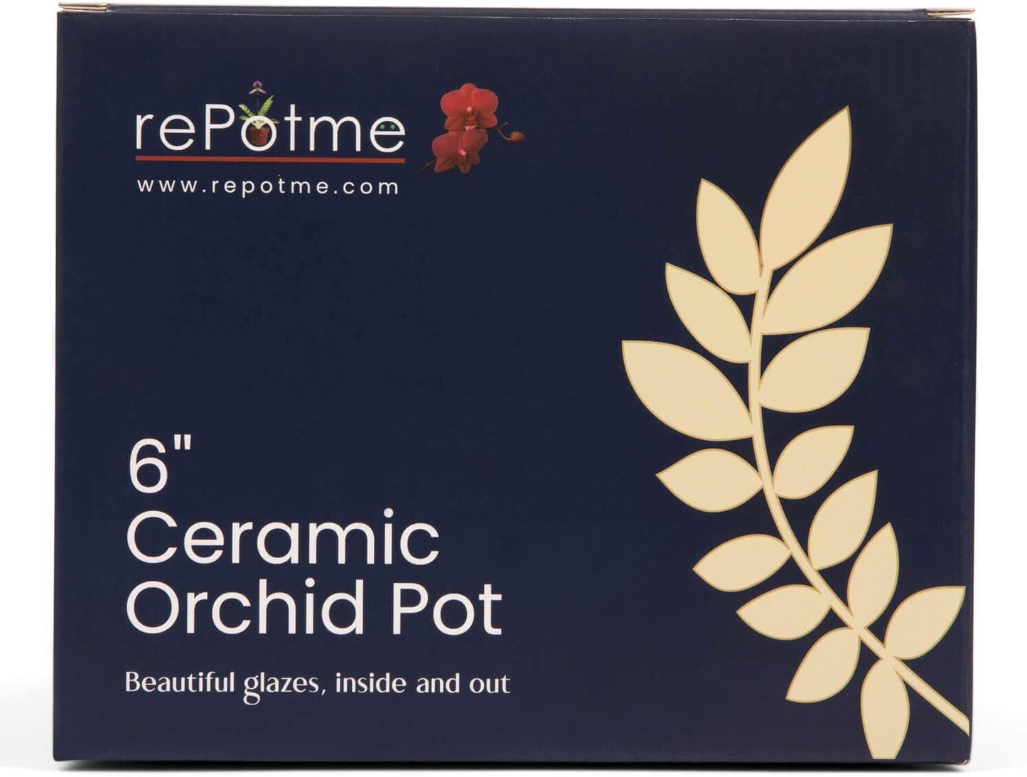 rePotme 6" Pinwheel Fluted Ceramic Plant Pot (Midnight Blue) - Great for Orchids, All Indoor Plants - Includes Matching 6 inch Slotted Pot Liner