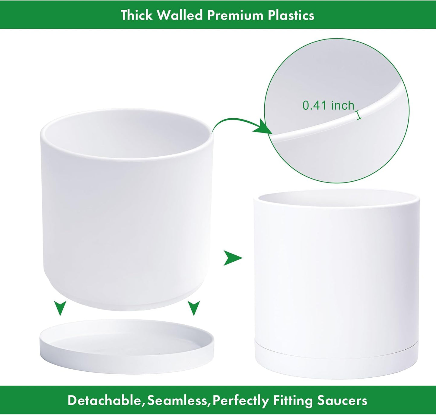 D'vine Dev 16 Inch White Plastic Planter Pots for Plant Pot with Drainage Hole and Seamless Saucers, 74-X-A-5