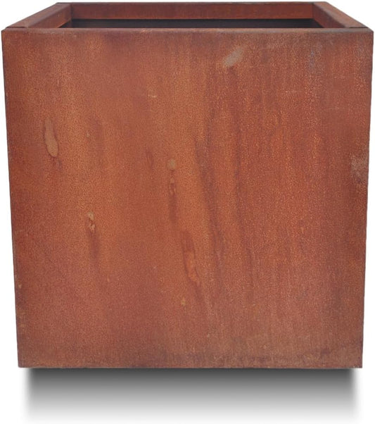 Corten Steel Cube Planter, 20in, Perfect for Patios & Terraces, Rust Patina Finish, Outdoor Box for Flowers, Trees & Shrubs