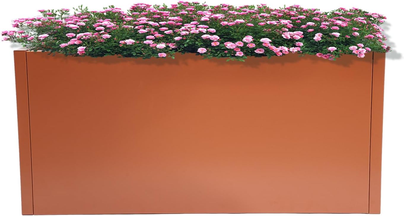 31.5" L x16 W x16 H Metal Flower Boxes Planter Boxes Outdoor Raised Garden Bed Indoor Outdoor Planting Bed Rose Gold Rectangle Planter Box for Patios Lawn Yard Decor Storage
