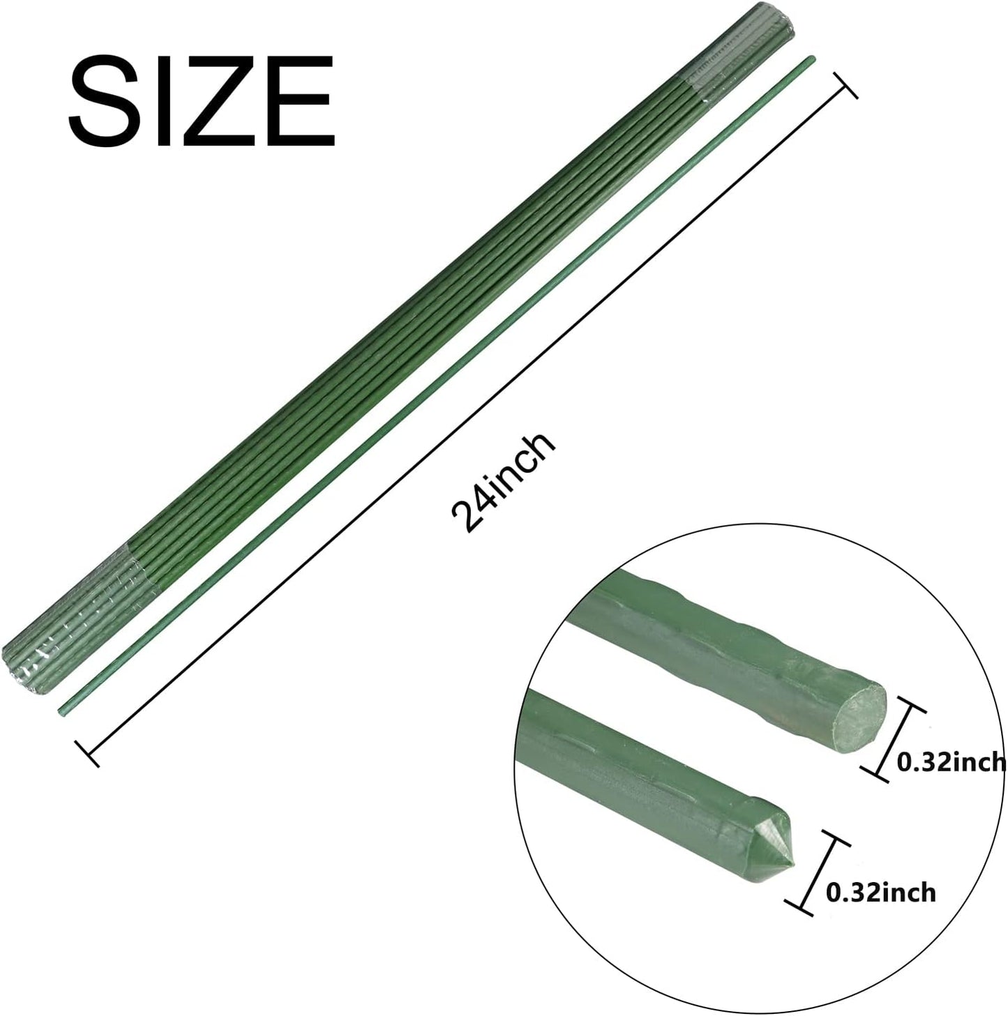 Garmeinea Garden Stakes 24 Inches Plastic Coated Steel Plant Stakes for Growing Climbing Plants, Pack of 25