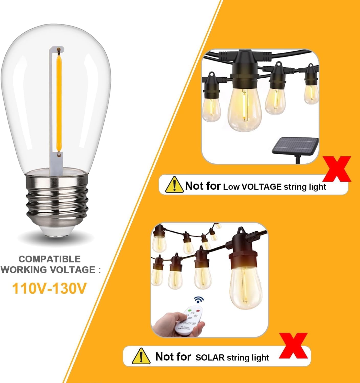 25 Pack S14 LED String Light Bulbs, 1W Shatterproof & Waterproof Outdoor Indoor Replacement Bulbs, E26 Base Edison LED Light Bulbs Warm White 2200K. (S14 25Pack)