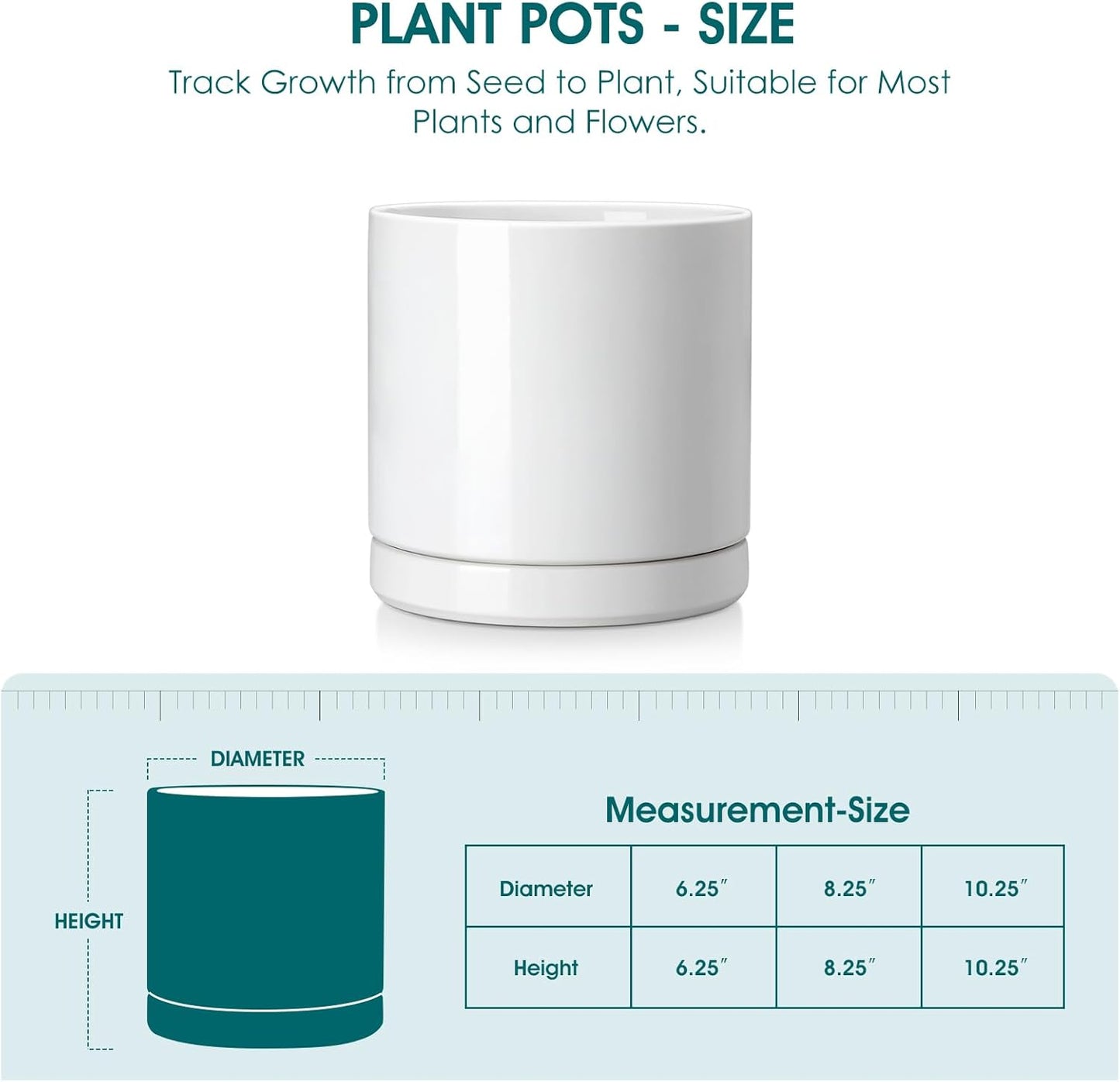 vancasso Ceramic Plant Pots, 6.25 Inch Ceramic Pot for Plants, Planters Pots for Indoor Plants with Drainage Holes, Flower Pot for Indoor House Plant, White