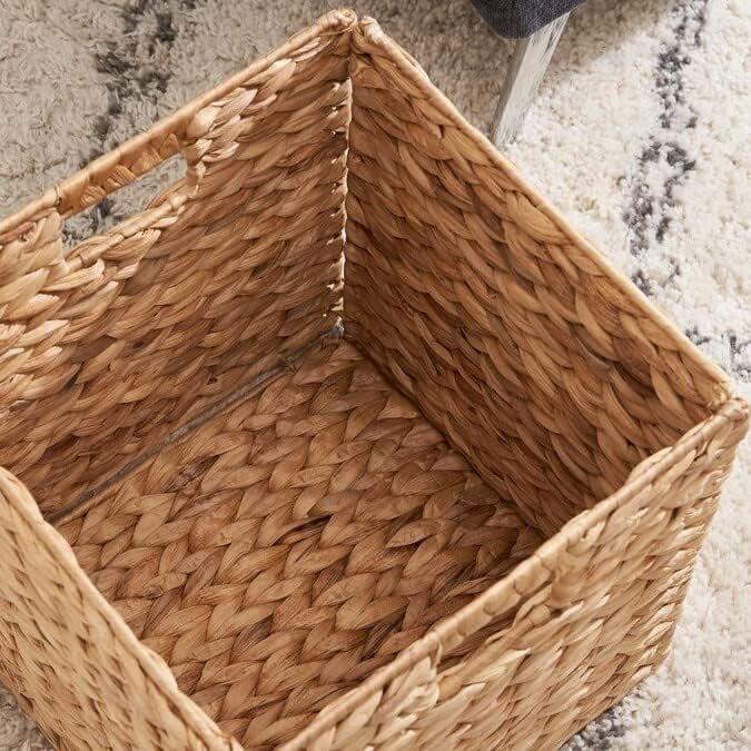 12 x 12in Water Hyacinth Storage Baskets, Wicker Storage Baskets for Shelves, Woven Baskets for Storage, Wicker Storage Basket for Bedroom, Living Room, Nursery Room (Natural 6 Packs 12x12in)
