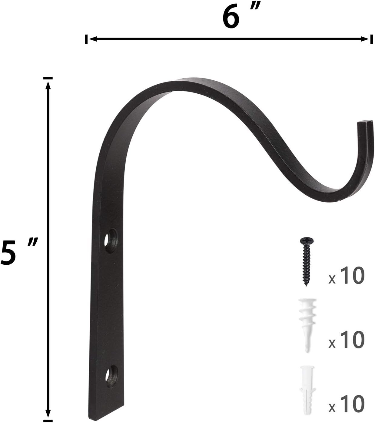 Mkono 4 Pack Iron Wall Hooks for Hanging Plant Lanterns, Plant Hanger Fence Metal Bracket for Bird Feeders, Wind Chimes, Mason Jar Sconces, Light Outdoor Indoor Rustic Home Decor, 6 Inch