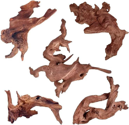Natural Small Aquarium Driftwood for Fish Tanks & Reptile Terrariums – 100% Safe Fish Tank Decorations, Unique Twisted Branches 5-Piece 4-8 Inch Low Tannin, Easy to Sink