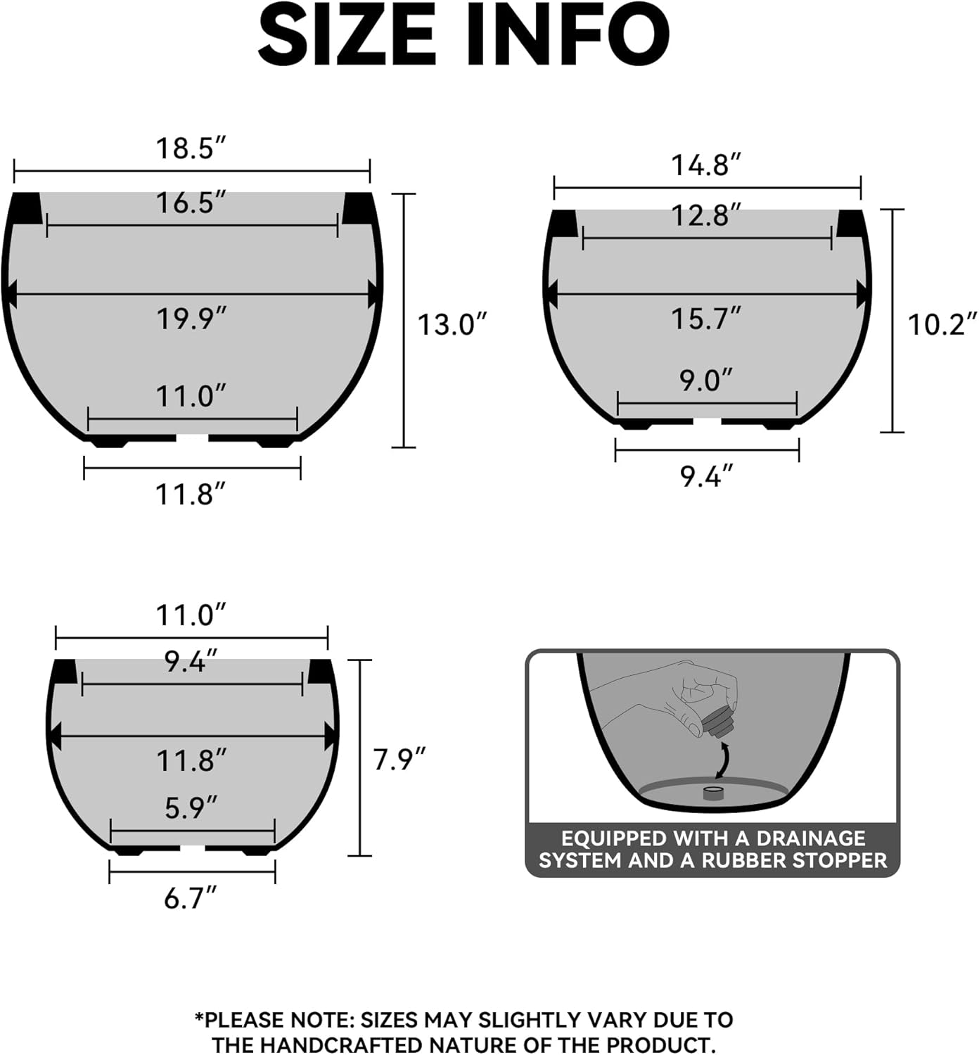 Kante 15.7" Dia Round Concrete Planter, Outdoor/Indoor Large Bowl Plant Pots with Drainage Hole and Rubber Plug for Garden Patio Balcony Home, Rusty