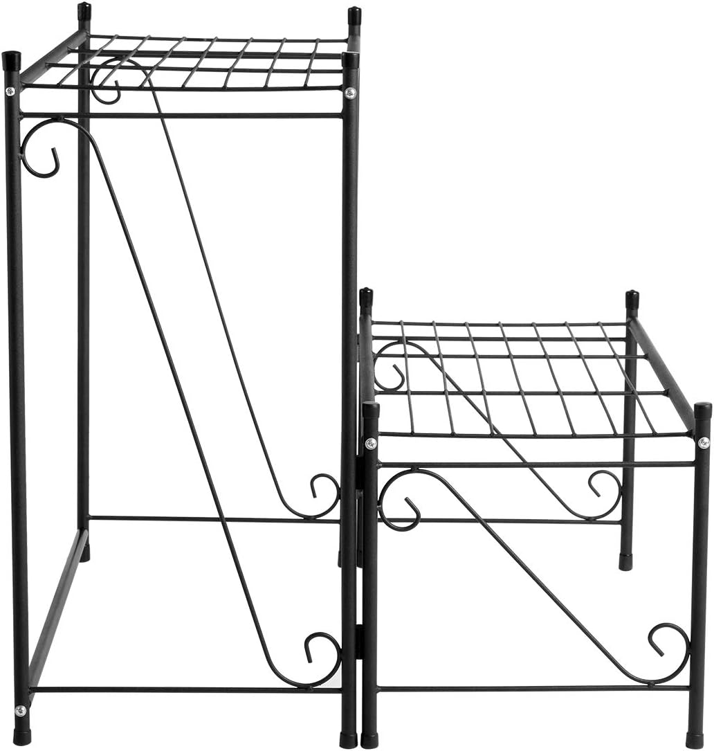 DOEWORKS 2 Tier Metal Plant Stand Storage Rack Shelf, Flower Pot Holder Display Shelf, Black