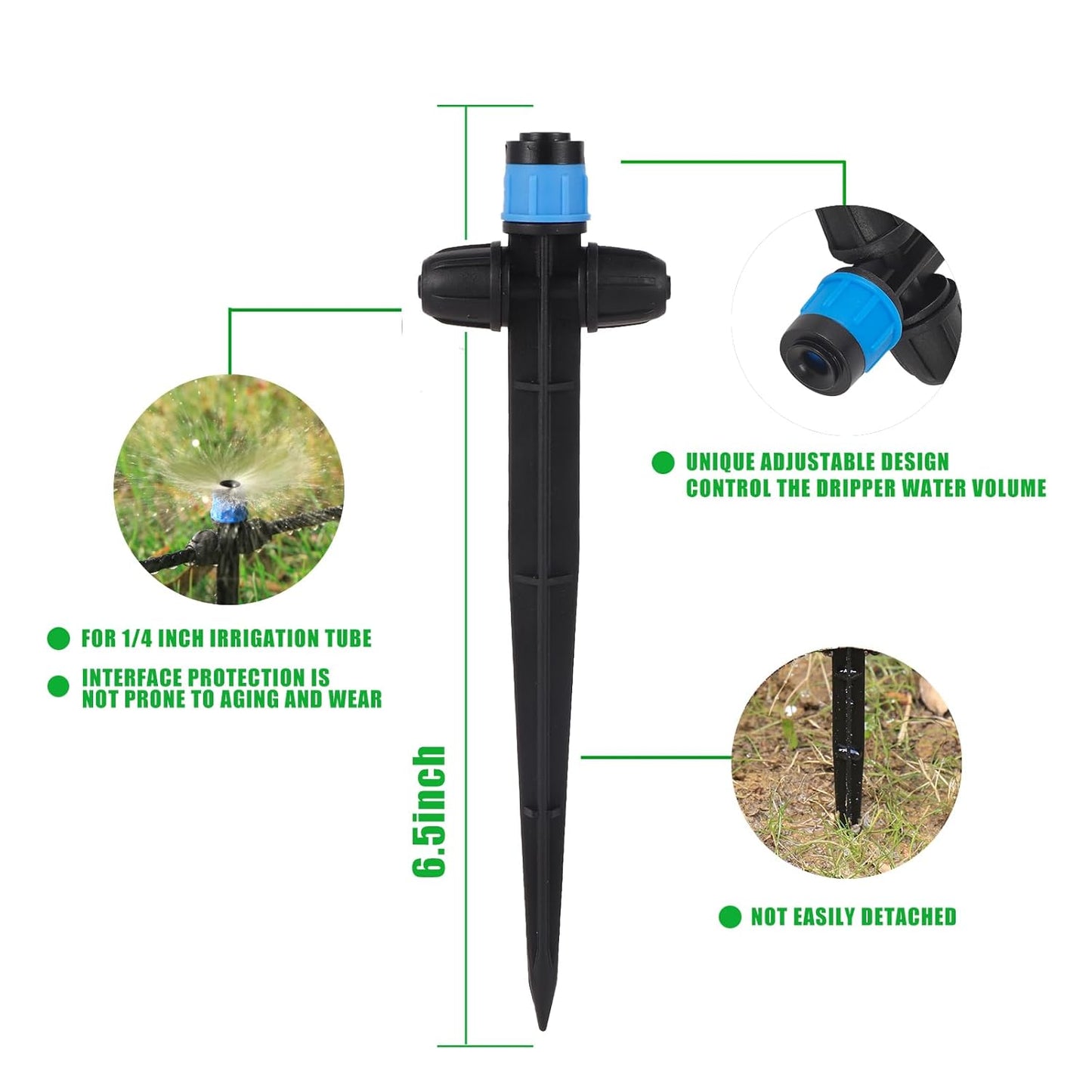 25 Pcs Drip Irrigation Fan Emitter for 1/4" Irrigation Tubing, Adjustable Water Flow Irrigation Spary Dripper with Stake Drip Micro Drip Irrigation Sprayer Emitter for Irrigation Watering System