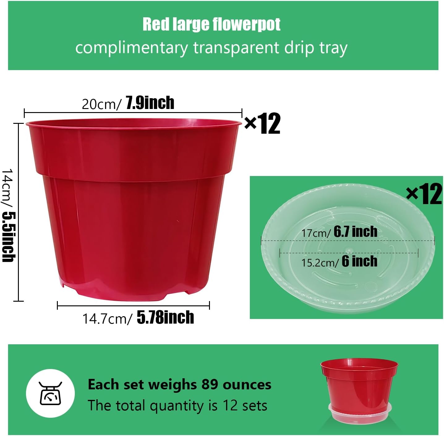 8 inch Plastic Flower Pots, Red Plant Pots 12Pack with Saucers for Indoor House Plants Growing and Decoration