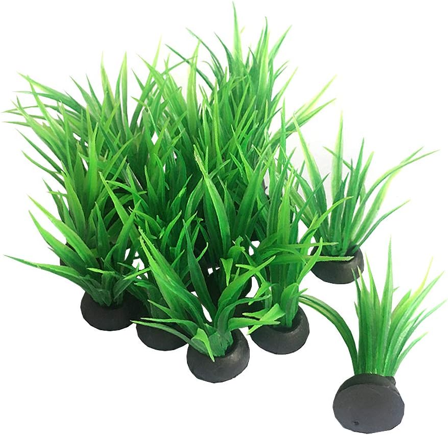 Smoothedo-Pets Aquarium Plant Fish Tank Decoration 20 Pieces Small/1" Tall Plastic Artificial Plant Goldfish Hidden Mini Grass Set (Green-B)