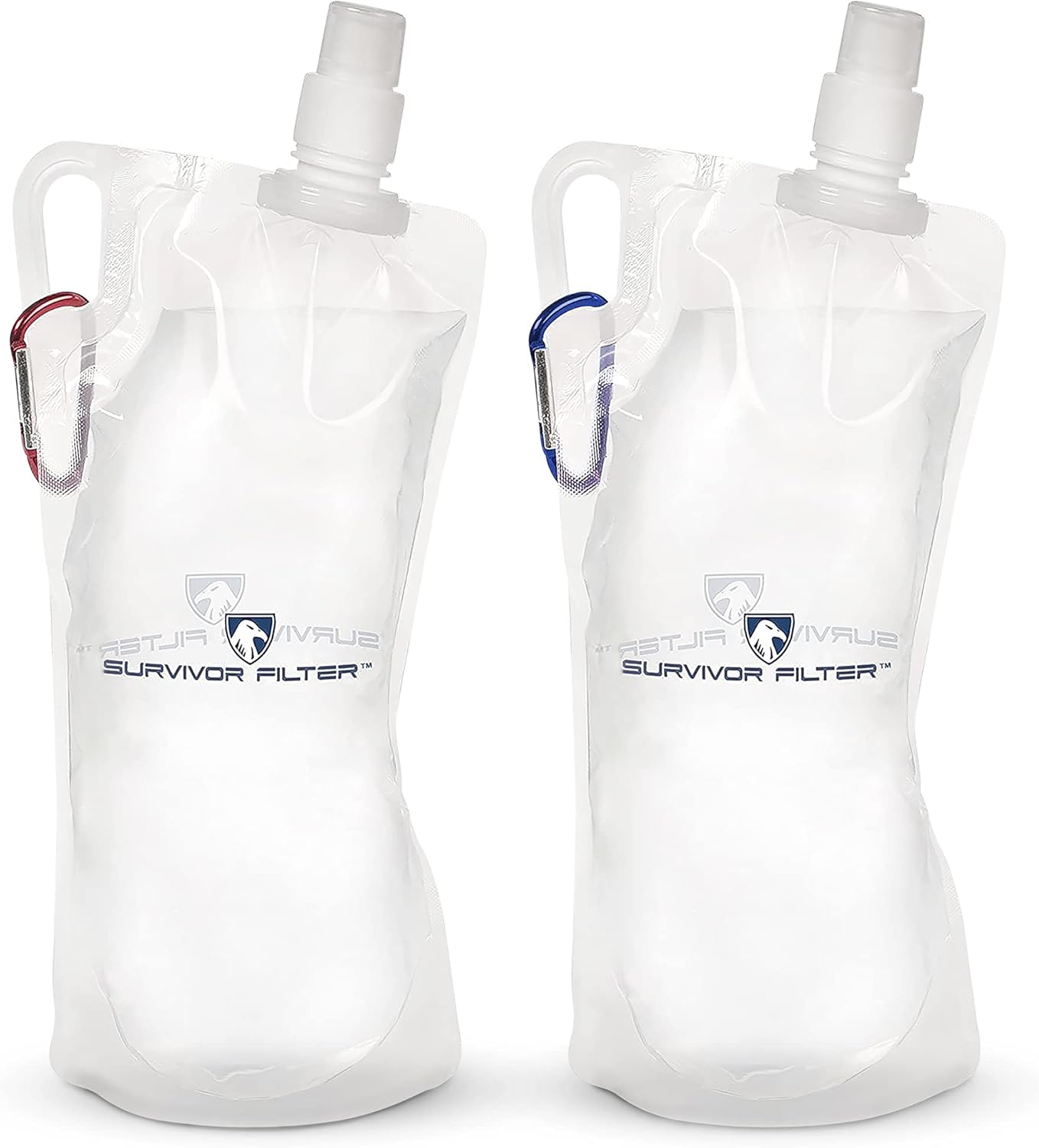 Survivor Filter Collapsible Water Bottles, Canteens (32oz) 2 Pack (2L Total) - Durable Carabiners and Handles. Squeeze Water through a Filter or Use as Water Bottles