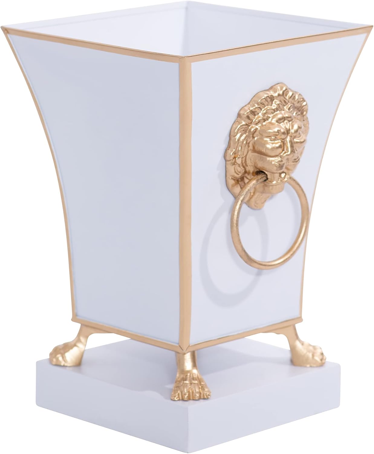 Jaye's Studio Regency Line, Paws & Claws, Decorative Square Cachepot & Planter, Gold Trim & Finish, Hand-Painted, Handcrafted Metal, Luxury Indoor Planter, Size 5x5x9 (White)