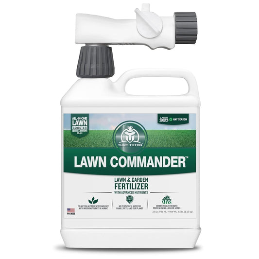 Turf Titan Lawn Commander – All-in-One Lawn Booster and Fertilizer (32 oz) – Peak Growth & Green Grass for All Seasons – Tri-Action Nitrogen Tech - Hose End Lawn Sprayer – Covers up to 8,000 Sq Ft