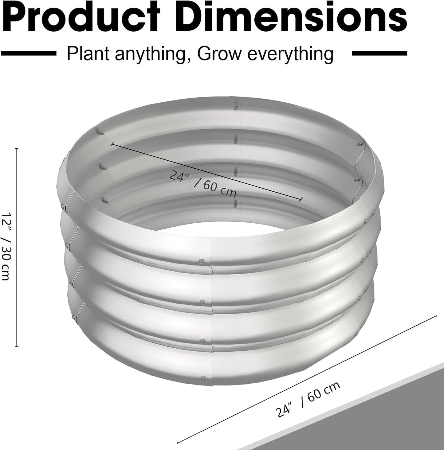 2x2x1ft Round Galvanized Raised Garden Bed Outdoor Metal Planter Box Raised Beds for Gardening,Vegetables,Fruits,Flowers & Herbs (Silver)