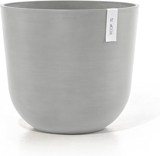 Ecopots Oslo Durable Modern Round Indoor/Outdoor Recycled-Based Composite Flower Pot Planter, White Grey, 17.75"
