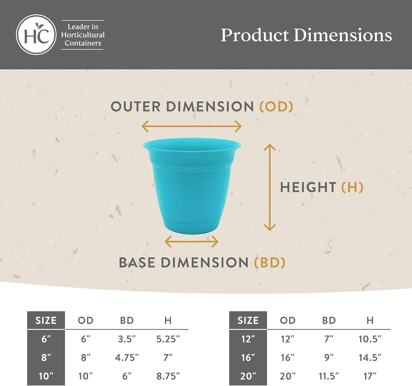 The HC Companies Eclipse Round Planter with Saucer - Outdoor & Indoor Plant Pot with Drainage Holes - Lightweight, UV-Resistant Plastic Pots for Plants, Flowers & Herbs (20" Warm Gray, Pack of 1)