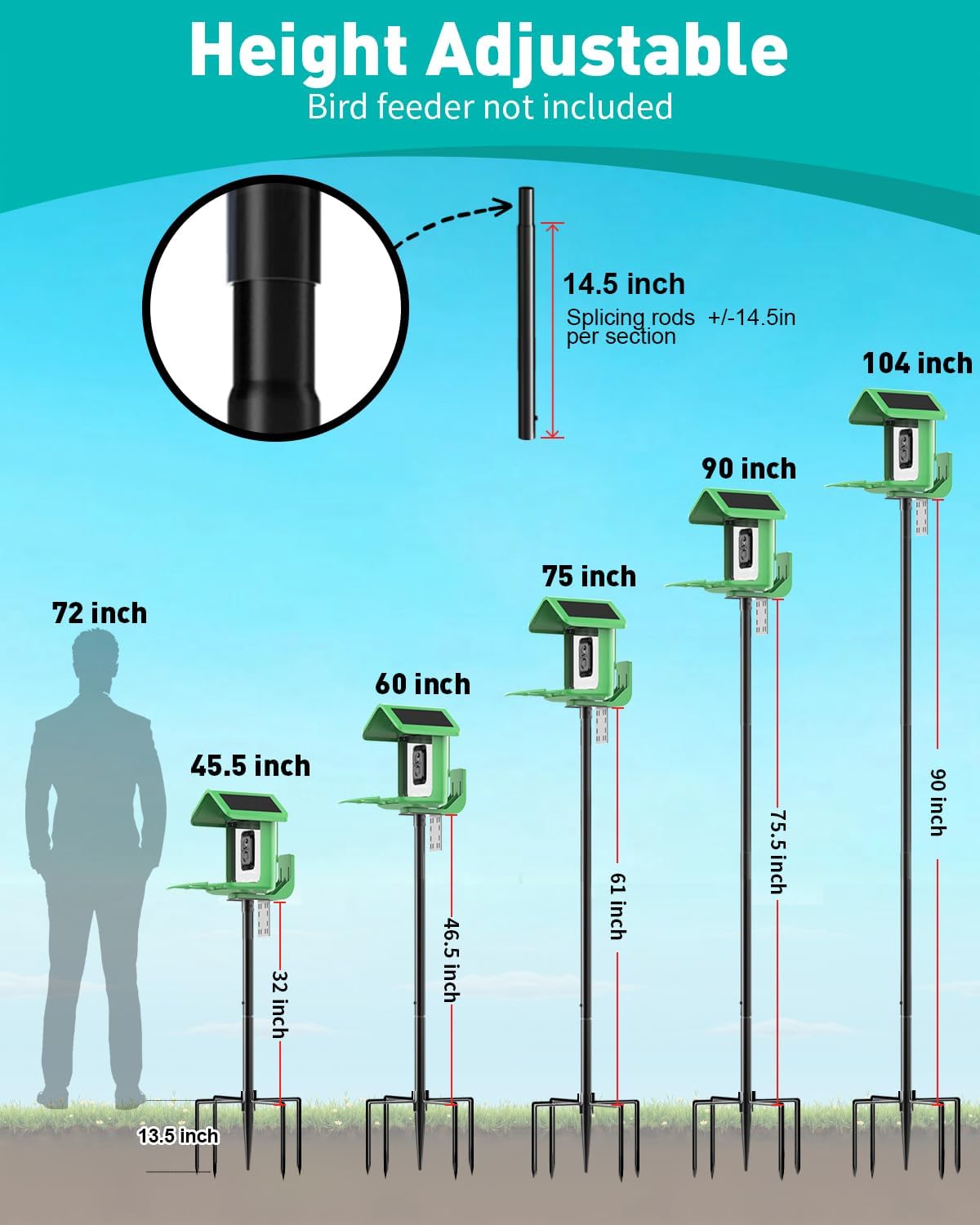 Bird Feeder Pole – 104 Inch Height Bird House Pole with 1-Inch Dia Heavy Duty for Birdfeeders, Feeding Stand with Mount Kit for Outdoor, Slip-Fit Connection