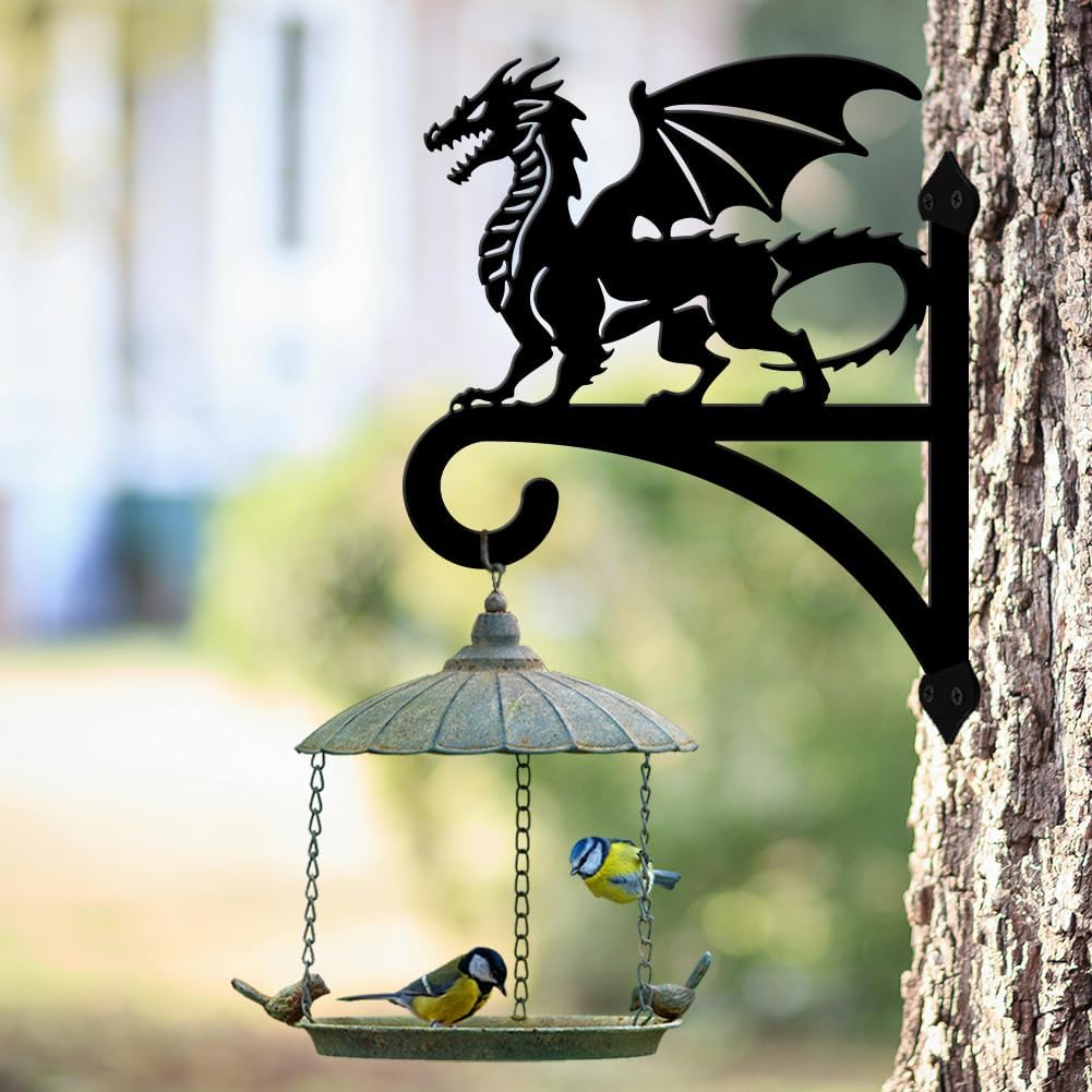 peacoblue Iron Plant Hangers Hooks for Outdoor Indoor Hanging Plants Flower Fern Pots Lantern Bird Feeder,11.8"x15.1" Weather Resistant Metal Wall Holder for Porch Garden Farmhouse(Dragon)