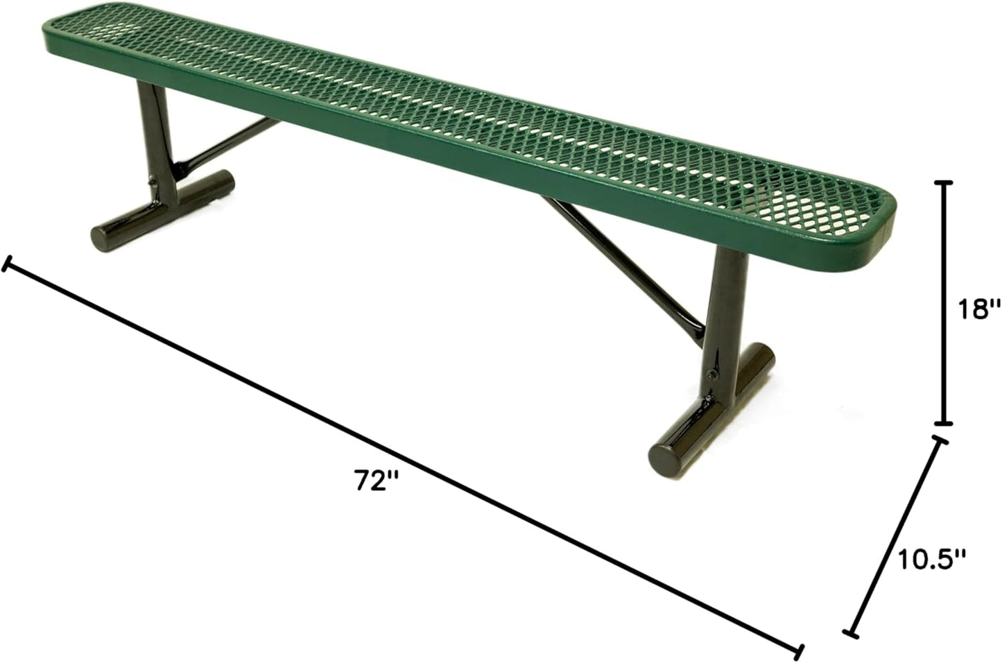 Heavy-Duty Portable Outdoor Bench Thermoplastic Coated, Expanded Metal, Commercial-Grade Seating, Made in America (Portable Without Back, 6 Ft, Textured Green)