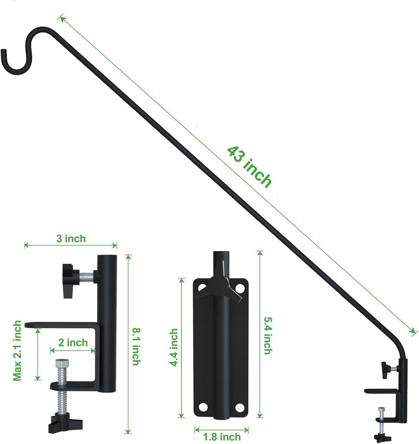 ERYTLLY Heavy Duty Deck Hook Wall Mounted Hook, Extensible and Adjustable Deck Hook with 2" Non Slip Horizontal Clamp for Hanging Bird Feeder, Plants, Suet Baskets,Wind Chimes,Lanterns and More