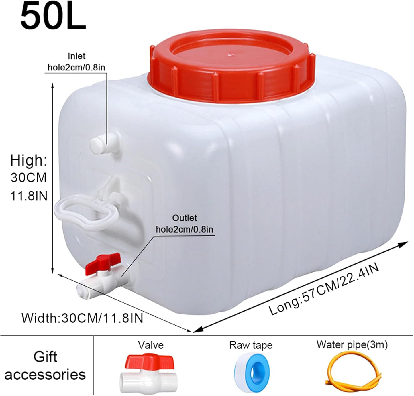 Water Storage Container with Spigot Hose, 52.8 Gallon Portable Water Tank Thick Water Dispenser Carrier Heavy Duty Water Bucket for Hiking Picnic Vehicle Outdoor Emergency(Size:50L/13.2Gal)