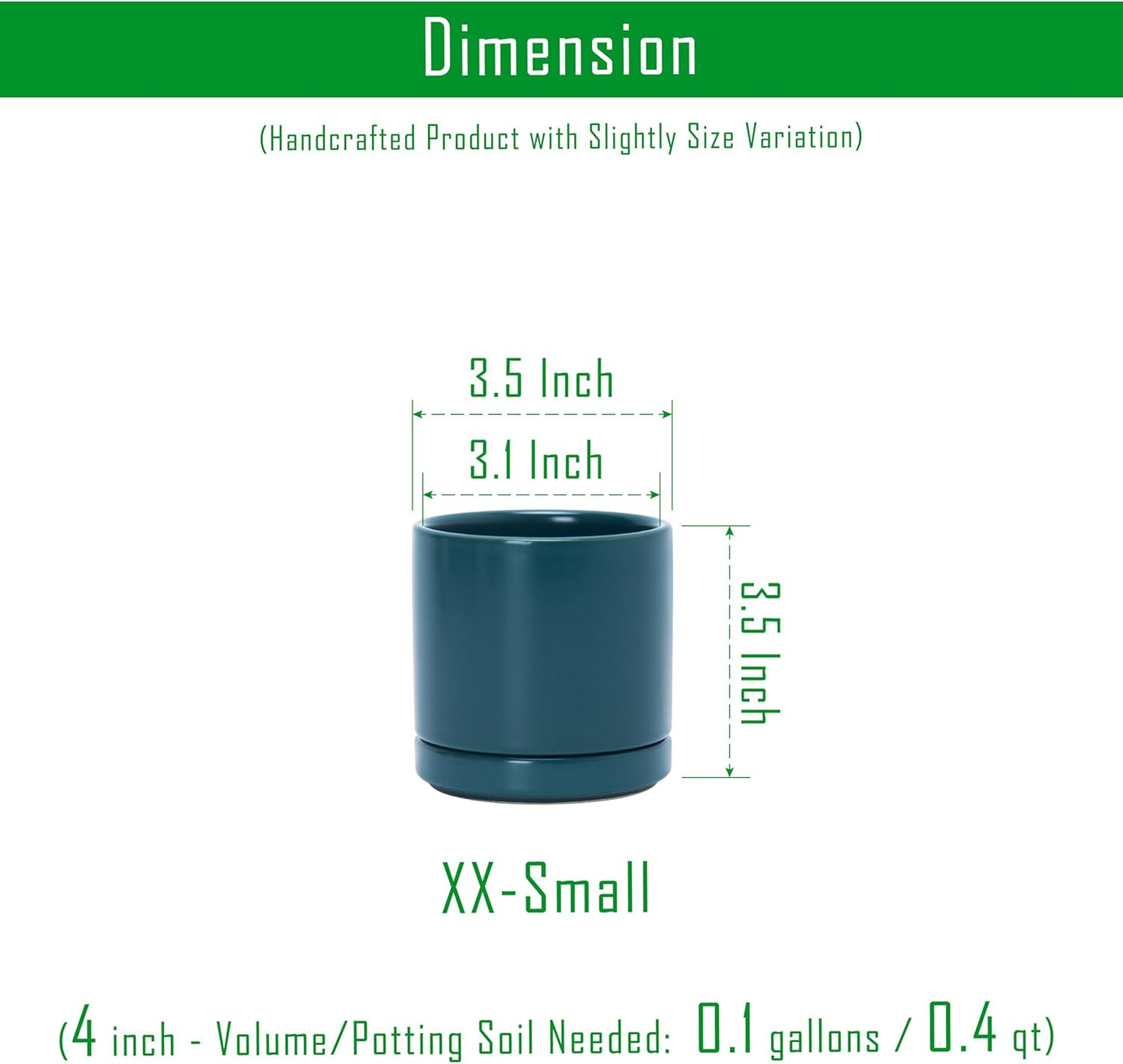 D'vine Dev Set of 4 Small Ceramic Plant Pots, 3.5 Inch Succulent Planter Pot for Plants with Drainage Hole and Saucer, Teal, 94-X-A-9