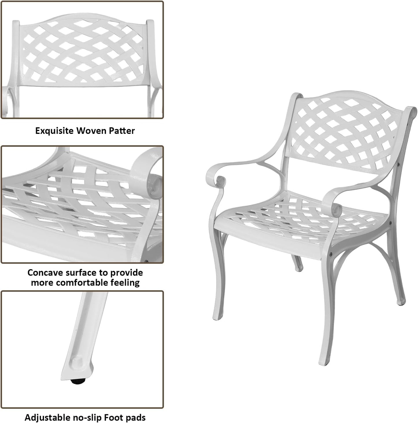 30.31" Outdoor Table and Chairs, Patio Table Set with 2.36" Umbrella Hole, Anti-Resistant Outdoor Dinning Set, Cast Aluminum Patio Furniture Set for Garden, Porch, Deck