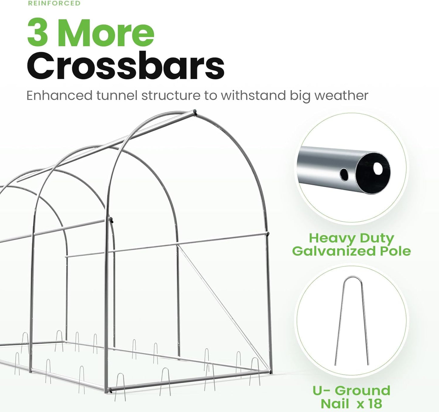KING BIRD Premium 10x6.6x6.6FT Greenhouse for Outdoors, Large Walk-in Heavy Duty Galvanized Steel Frame, Mesh Door Screen Window Upgraded Zipper Tunnel Hoop for Garden Plant Winter, Green