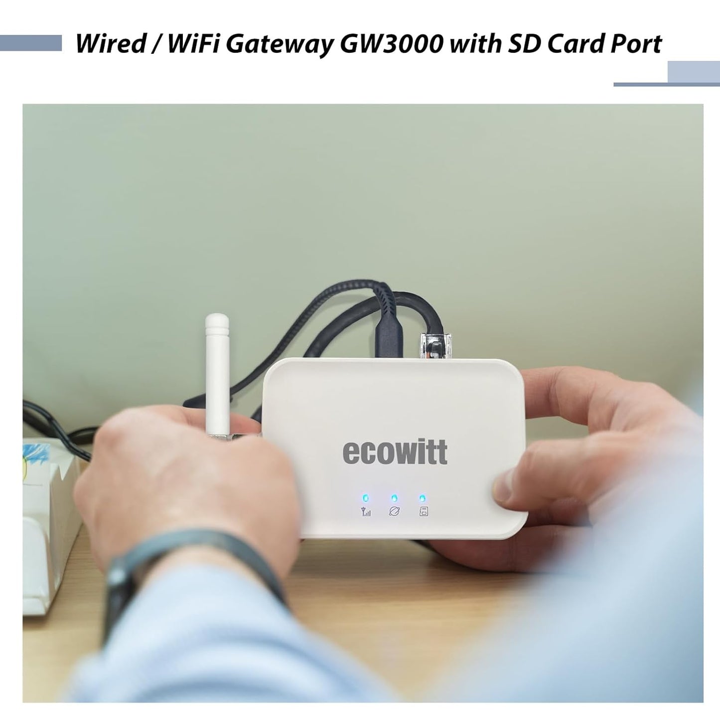 Ecowitt GW3000 Wi-Fi & Ethernet Weather Station Gateway, with Built-in Temperature, Humidity and Barometric Sensors with SD Card Port, 915 MHz
