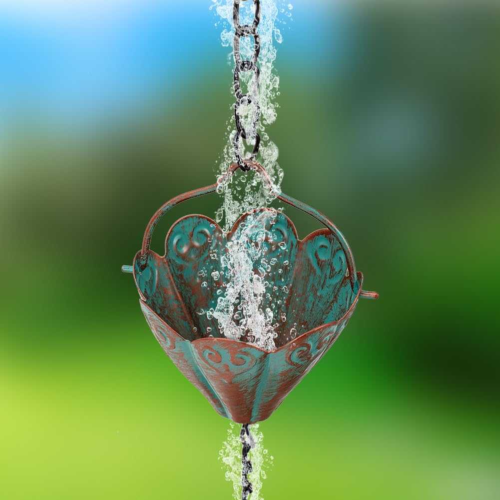 10.3FT Lotus Rain Chains for Gutters, Rain Chains with 16 Cups, Adjustable Rain Catcher Chain for Outside, Replacement Downspout for Gutters, Eaves, Drainage