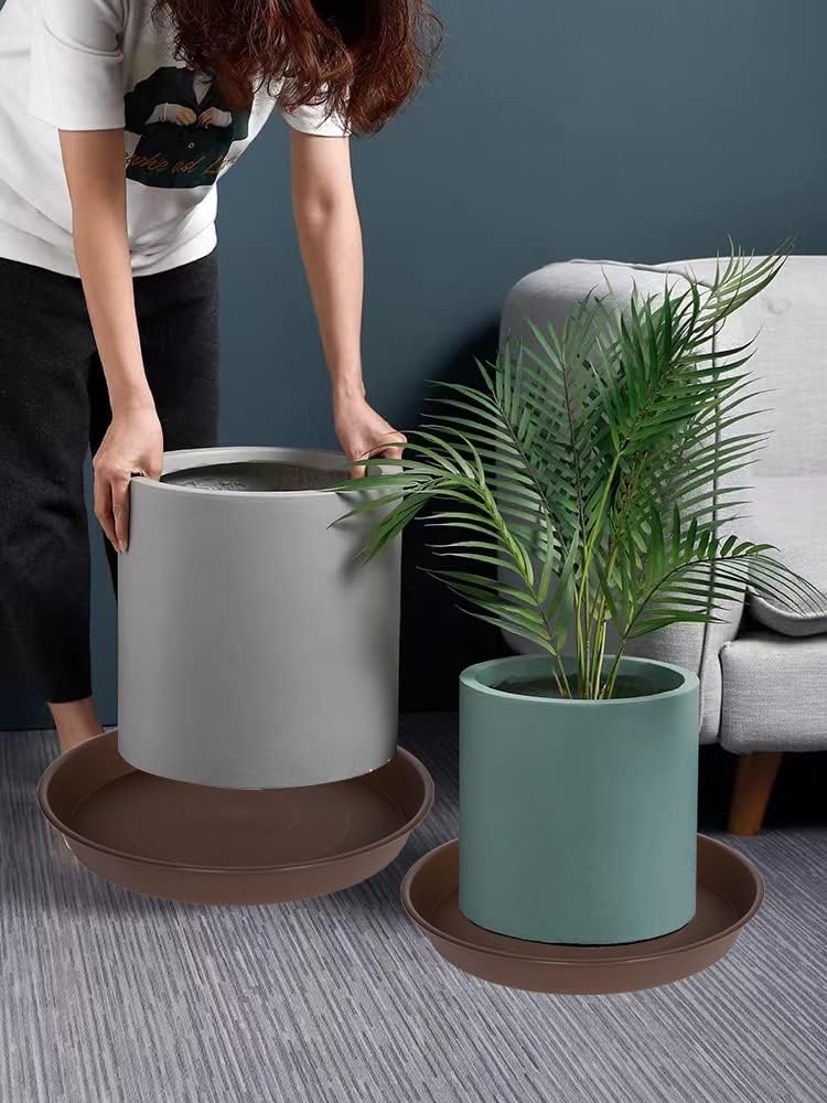 4 Pack of 14 inch Plant Saucer, Heavy Duty Round Plant Trays for Pots, Bird Bath Bowls, Plastic Plant Water Tray, Flower Plant Saucers for Indoors (14", Chocolate)
