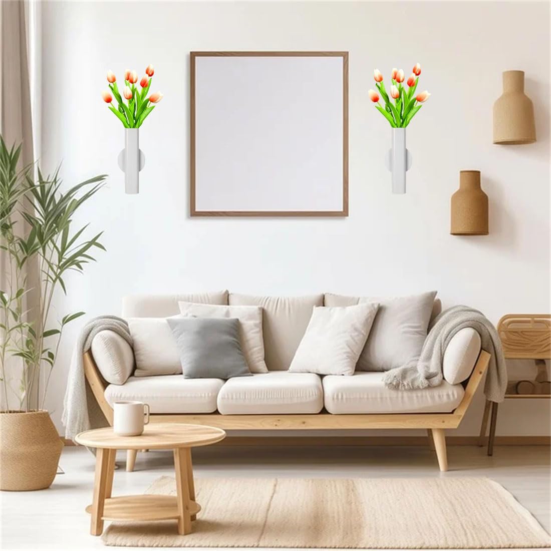 Self Adhesive Wall Vase Metal Tube Decoration Holder Used to Display Dried Flower, Faux Flowers, Fake Flowers, Also Suitable for Cemetery Memorial Decoration (1 Pcs White)