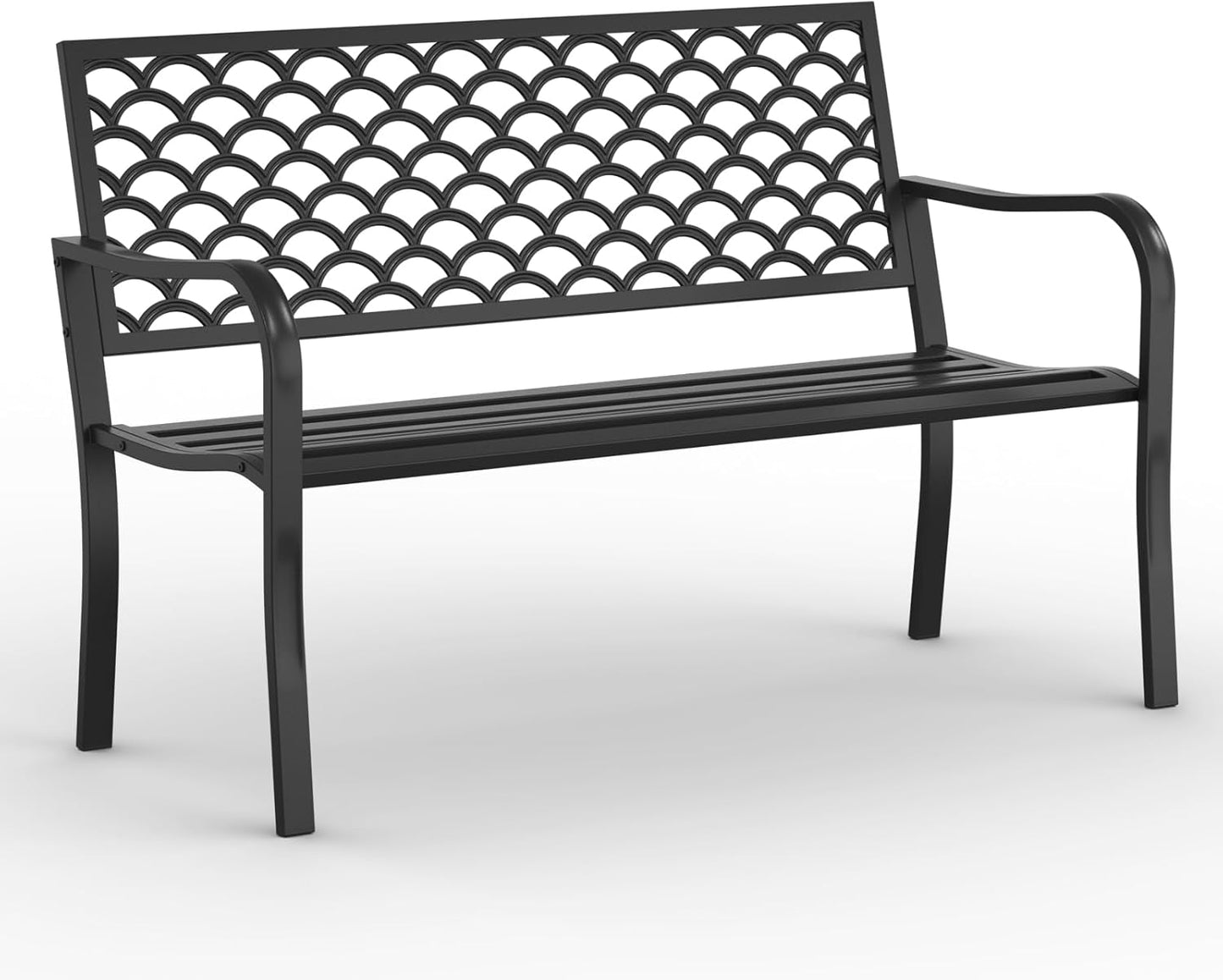 Outdoor Garden Bench Cast Iron Steel Outdoor Bench Clearance Weatherproof Metal Park Bench for Porch, Yard, Lawn, Deck (Scale)