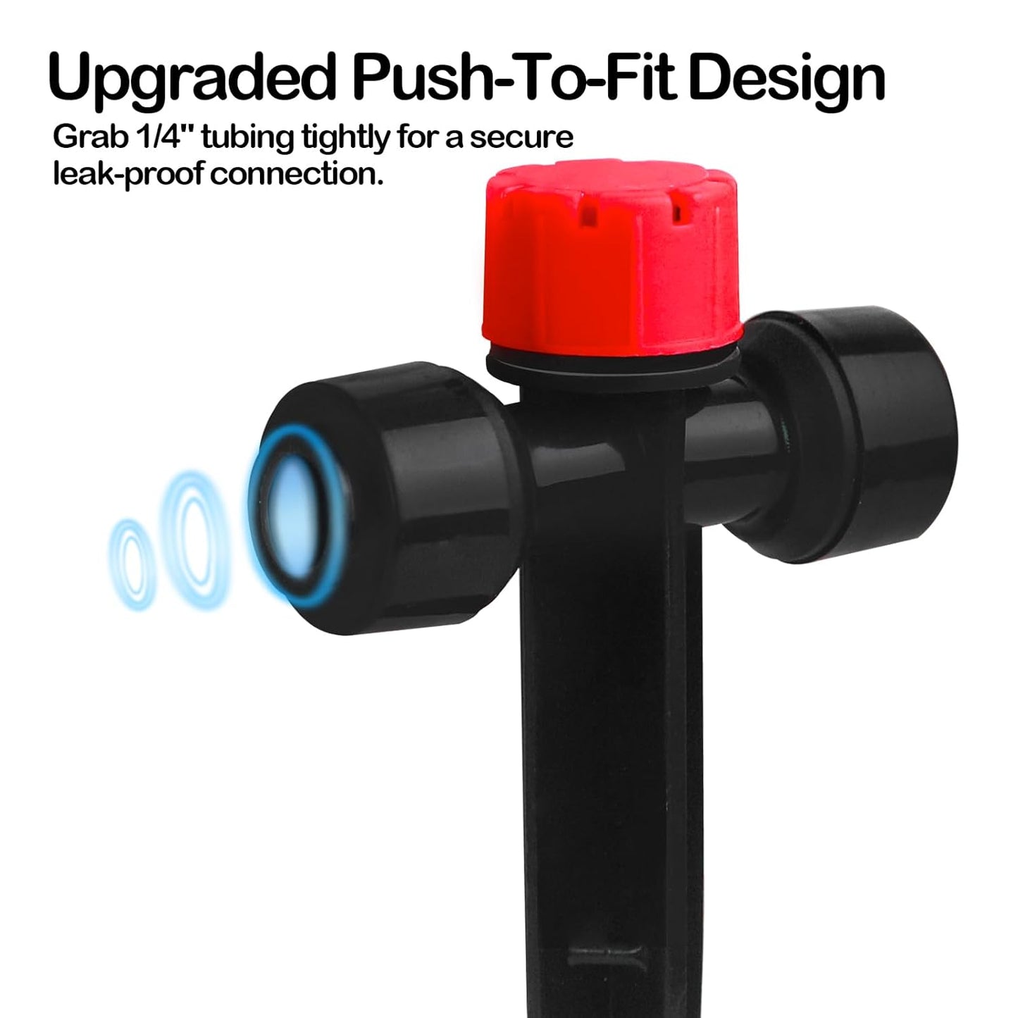 Push-to-Fit Drip Irrigation Emitters for 1/4" Drip Irrigation Tubing, 20 Pcs Adjustable 360 Degree Water Flow Drippers Sprayer on Stake 360° Full Circle Multi-Stream Irrigation In-line Dripper