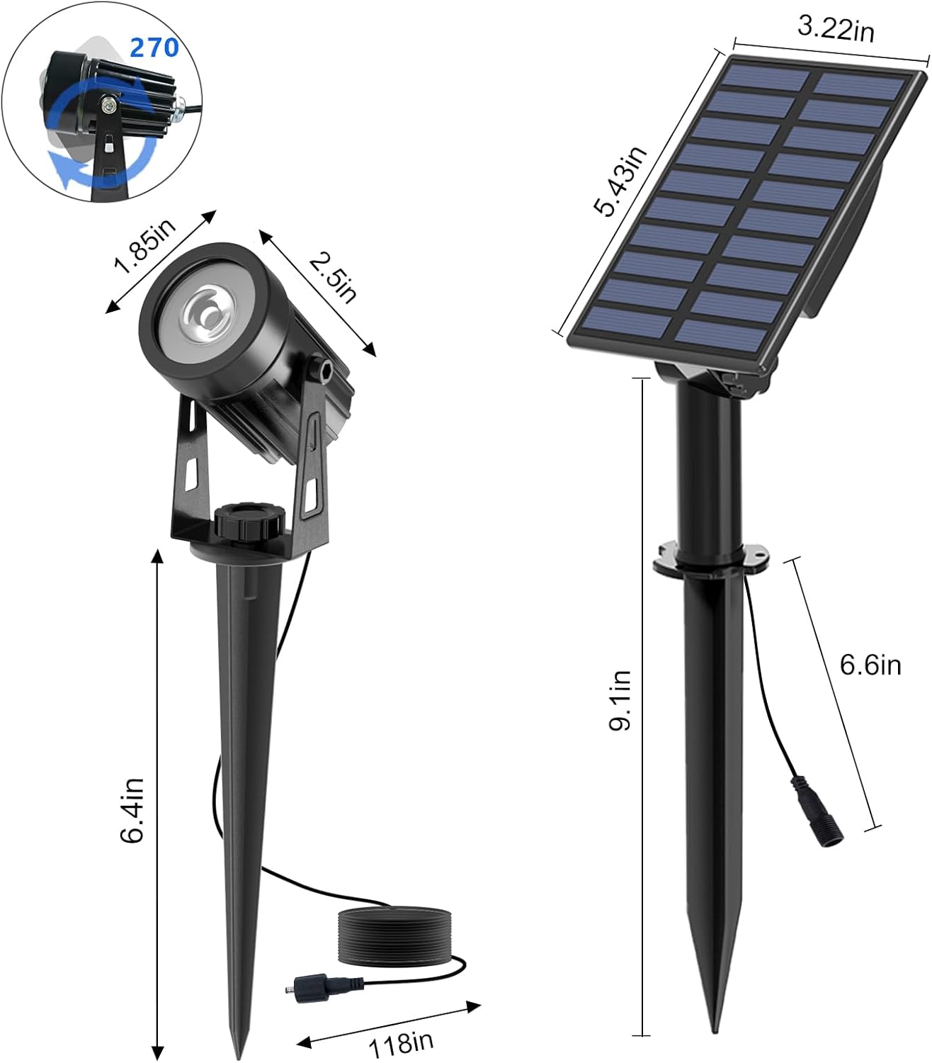 T-SUN Solar Spotlights, 2-in-1 RGB Solar Landscape Spotlights Outdoor Waterproof, Auto ON/Off Dual Head LED Lights for Garden, Yard, Halloween, Christmas Decor(RGB)
