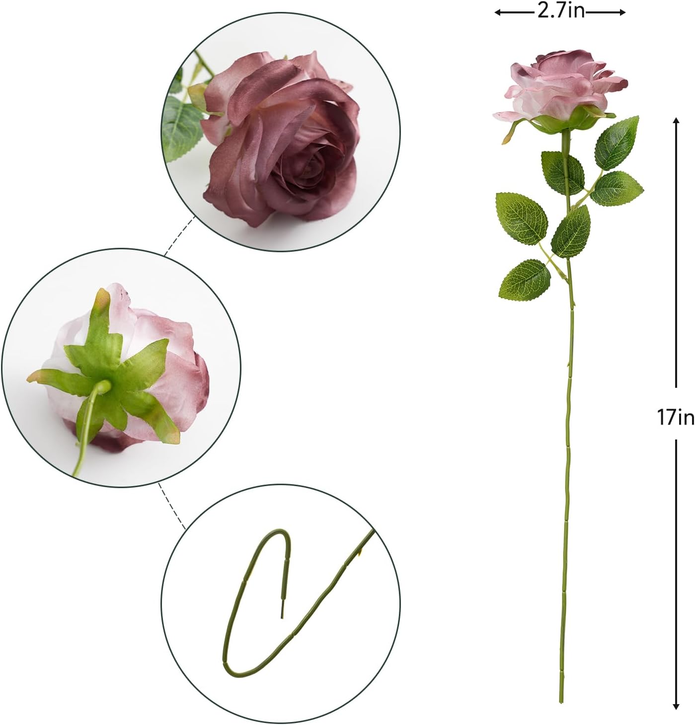 Burgundy Artificial Roses Fake Flowers Not Bend The Peduncle with Stems for DIY Wedding Bouquets Bridal Shower Centerpieces Arrangements Tables Decorations 24pcs