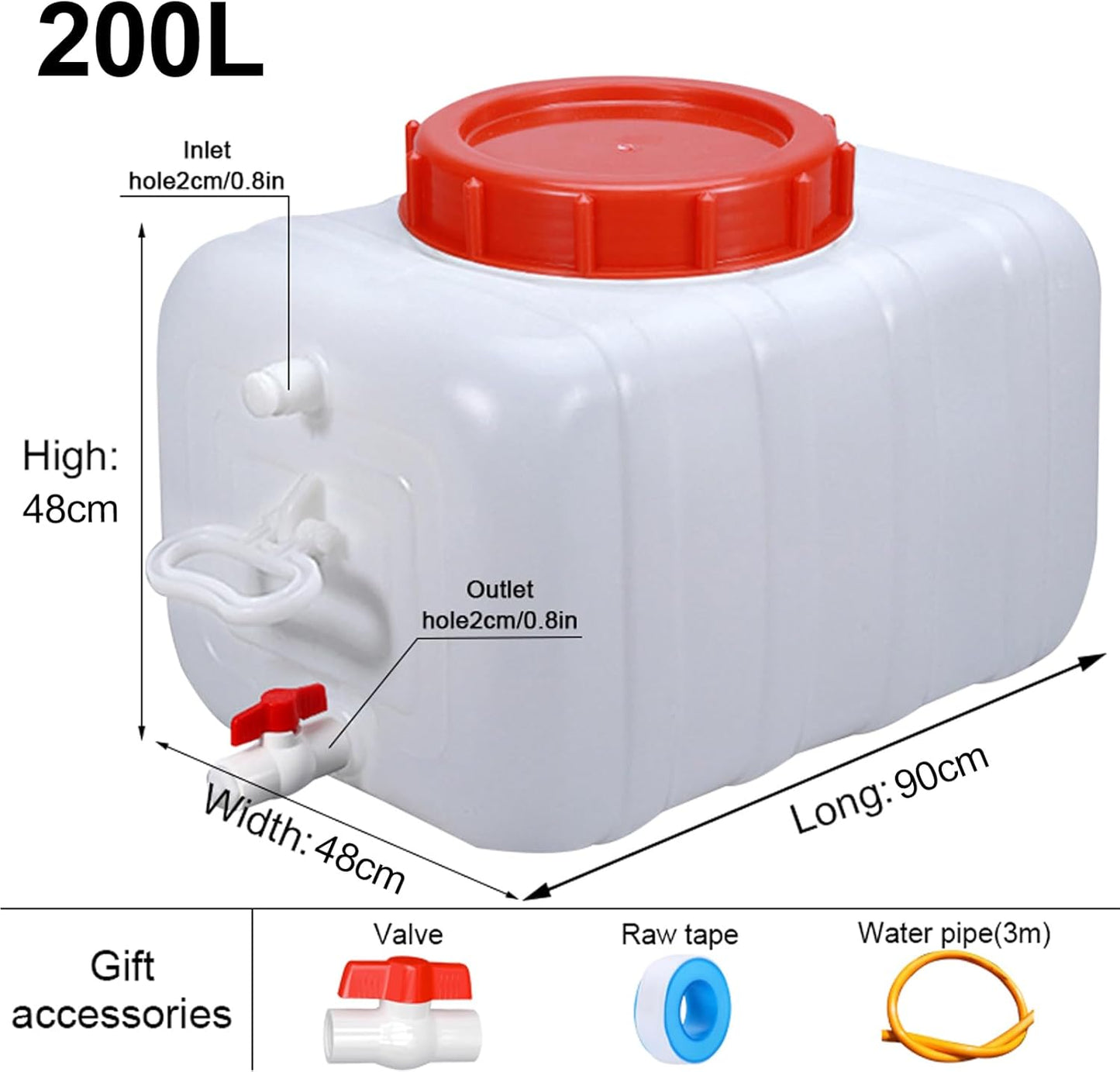 Water Container 50L 80L 110L 200L Heavy Duty Water Bucket Water Carrier, Portable Plastic Water Tank Water Storage for Camping Caravans Hiking Travel BBQ Travel Outdoor(Size:200L)
