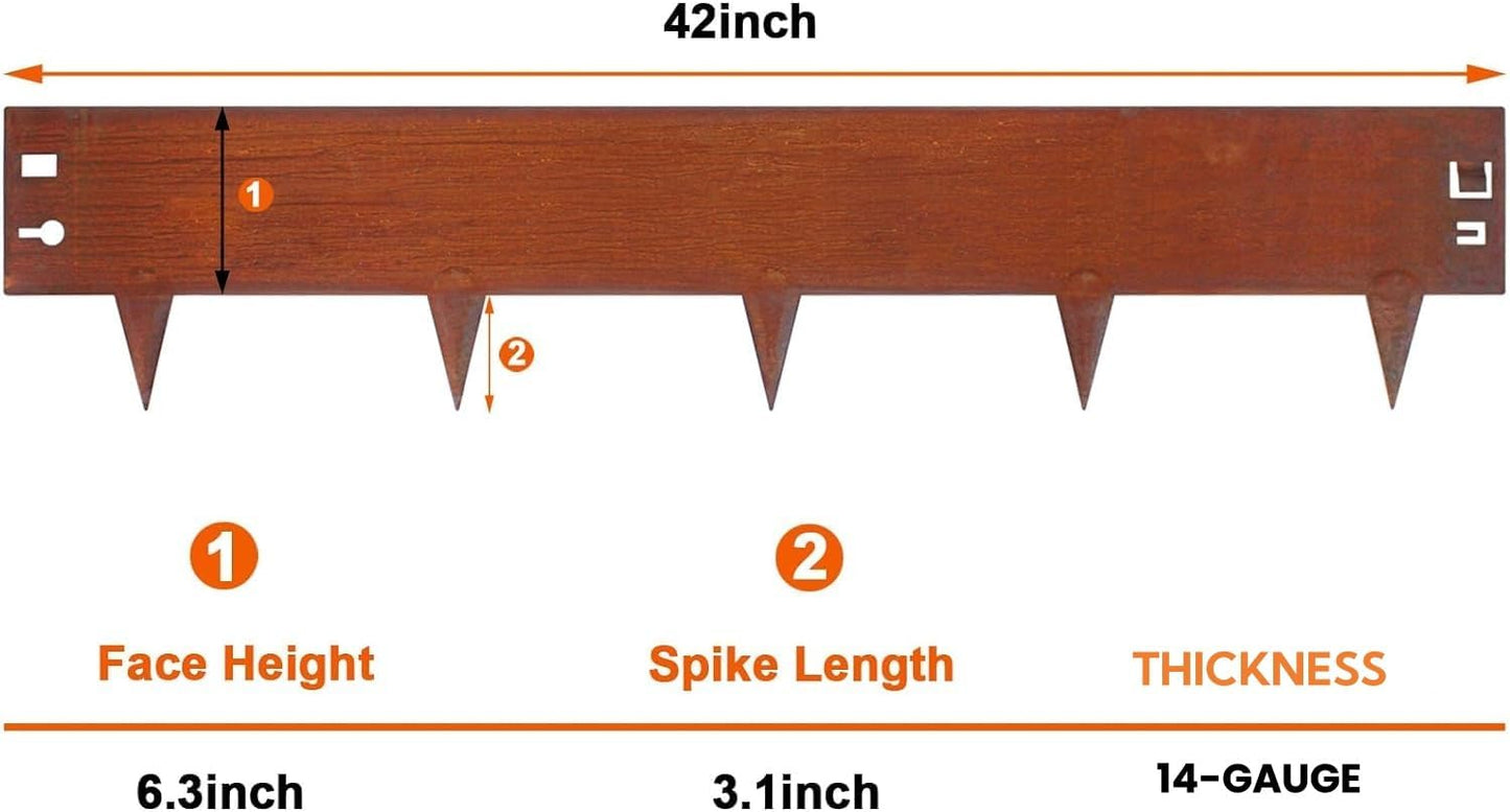 42" L X 9.4" H Corten Steel Landscape Edging, 6 Pack Hammer in Landscape Edging,Garden Edging Border for Lawn, Flower Bed, Yard (Rust-Colored)
