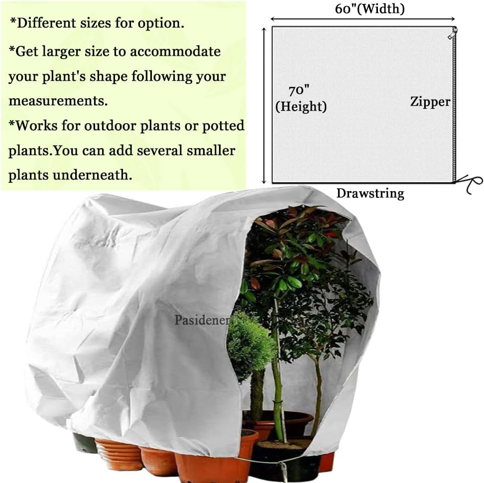Plant Covers Freeze Protection 2 Packs 70" x60" 2.2oz Tree Covers Frost Plant Covers Freeze Cloth for Outdoor Plants with Zipper Drawstring