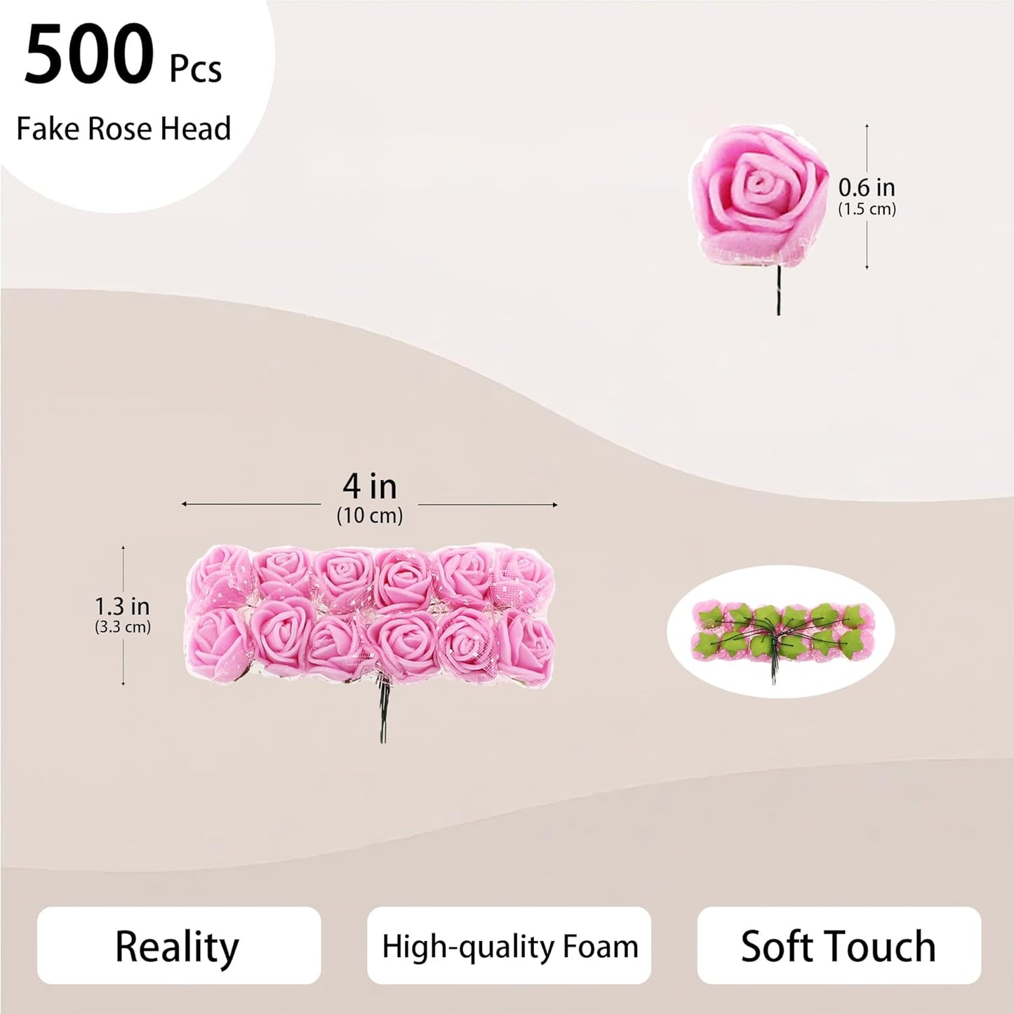 500 Pcs 0.6 Inch Mini Artificial Flowers Head Bulk 5 in 1 Set Faux Foam Fake Small Rose Tiny Baby Flores Bouquet Wreath Gift Hair Clip Home Decoration DIY Craft (Pink)
