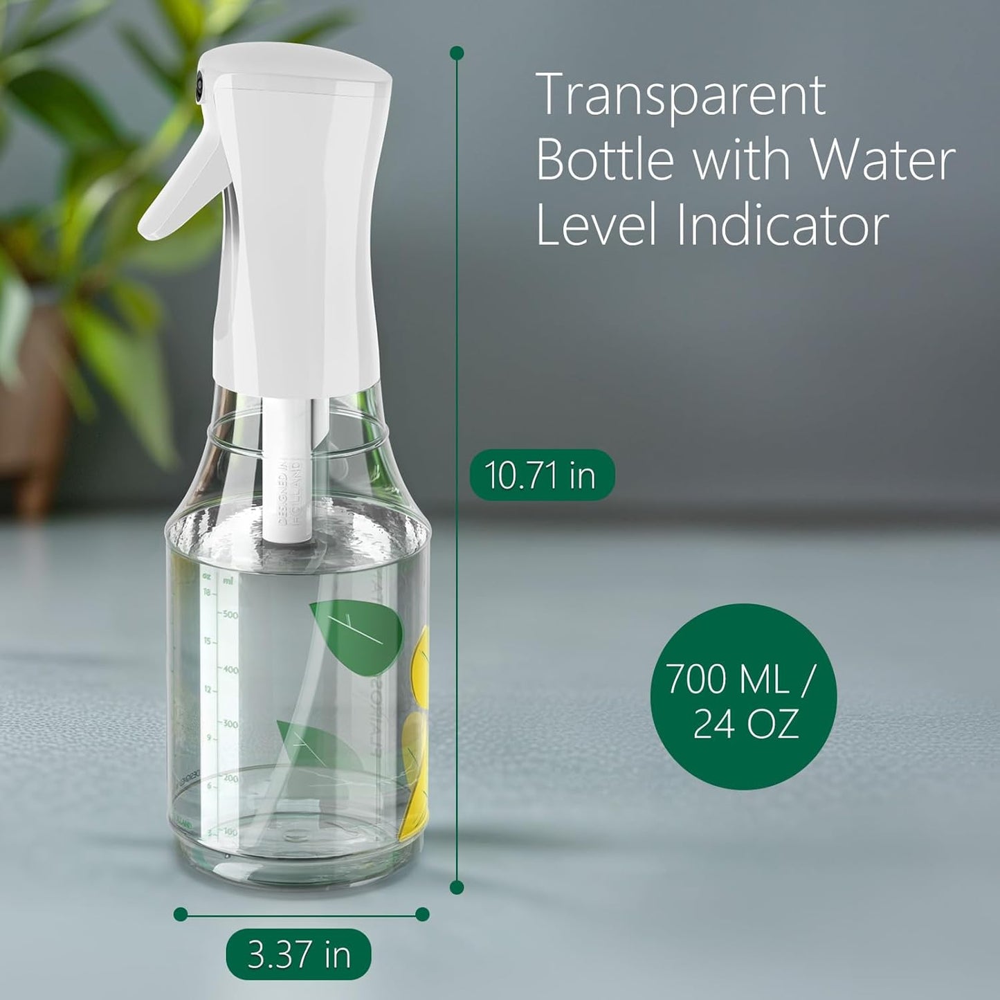 FLAIROSOL Botanica Plant Mister Spray Bottle, 24oz / 700 ML Water Spray Bottle for Plants, Continuous Ultra Fine Mist, Leakproof Refillable Mist Sprayer for Gardening, Flowers, Houseplants