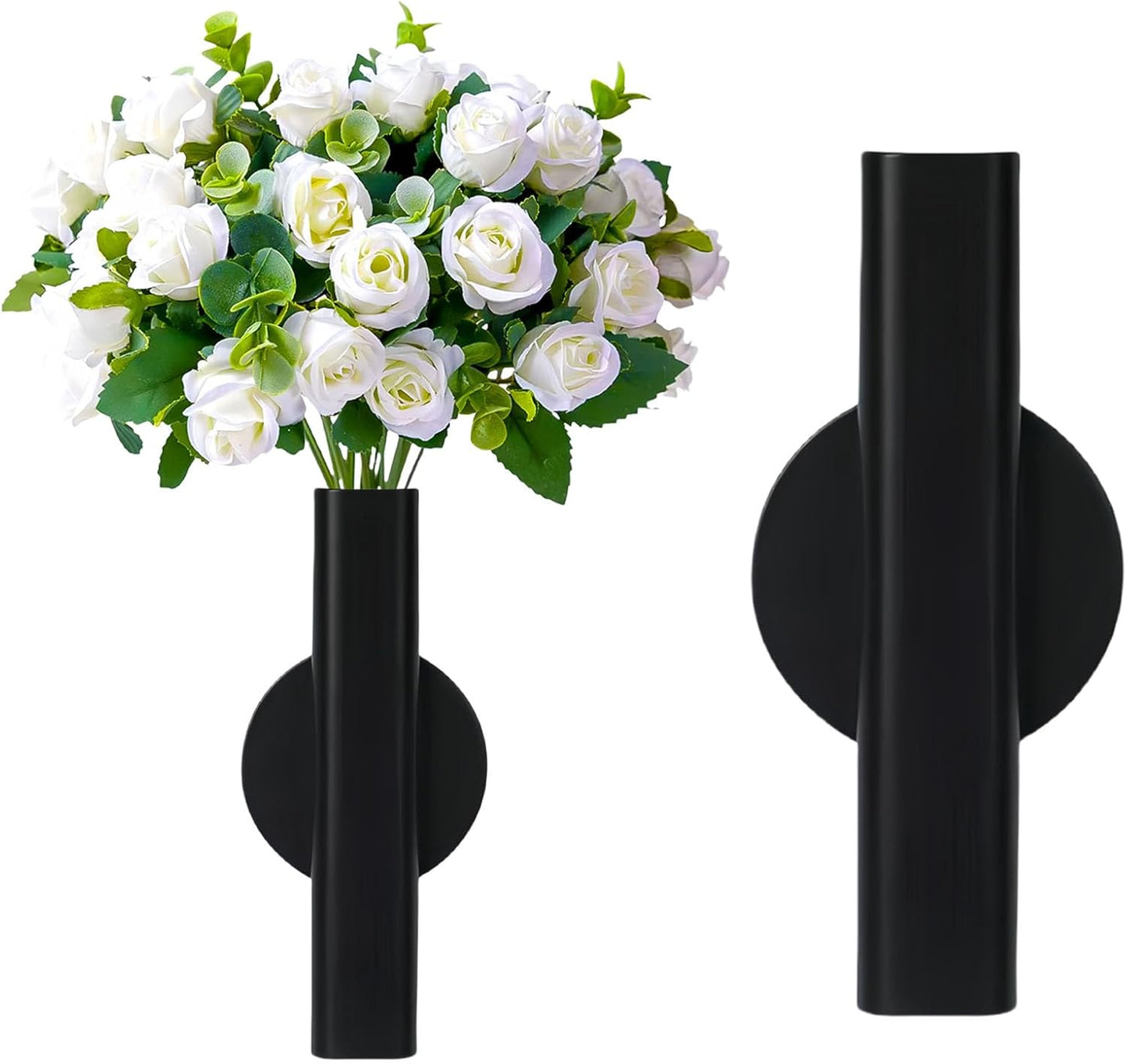 Self Adhesive Wall Vase Metal Tube Decoration Holder Used to Display Dried Flower, Faux Flowers, Fake Flowers, Also Suitable for Cemetery Memorial Decoration (1 Pcs Black)