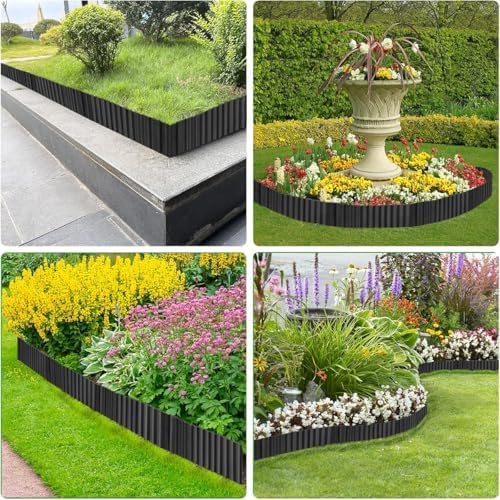Landscape Edging Border 10in x 20ft- Corrugated Metal Garden Edging-Lawn Edging Borders-Galvanized Edging Long Strips Yard Border for DIY Flower Beds, Plants, Walkways-Black