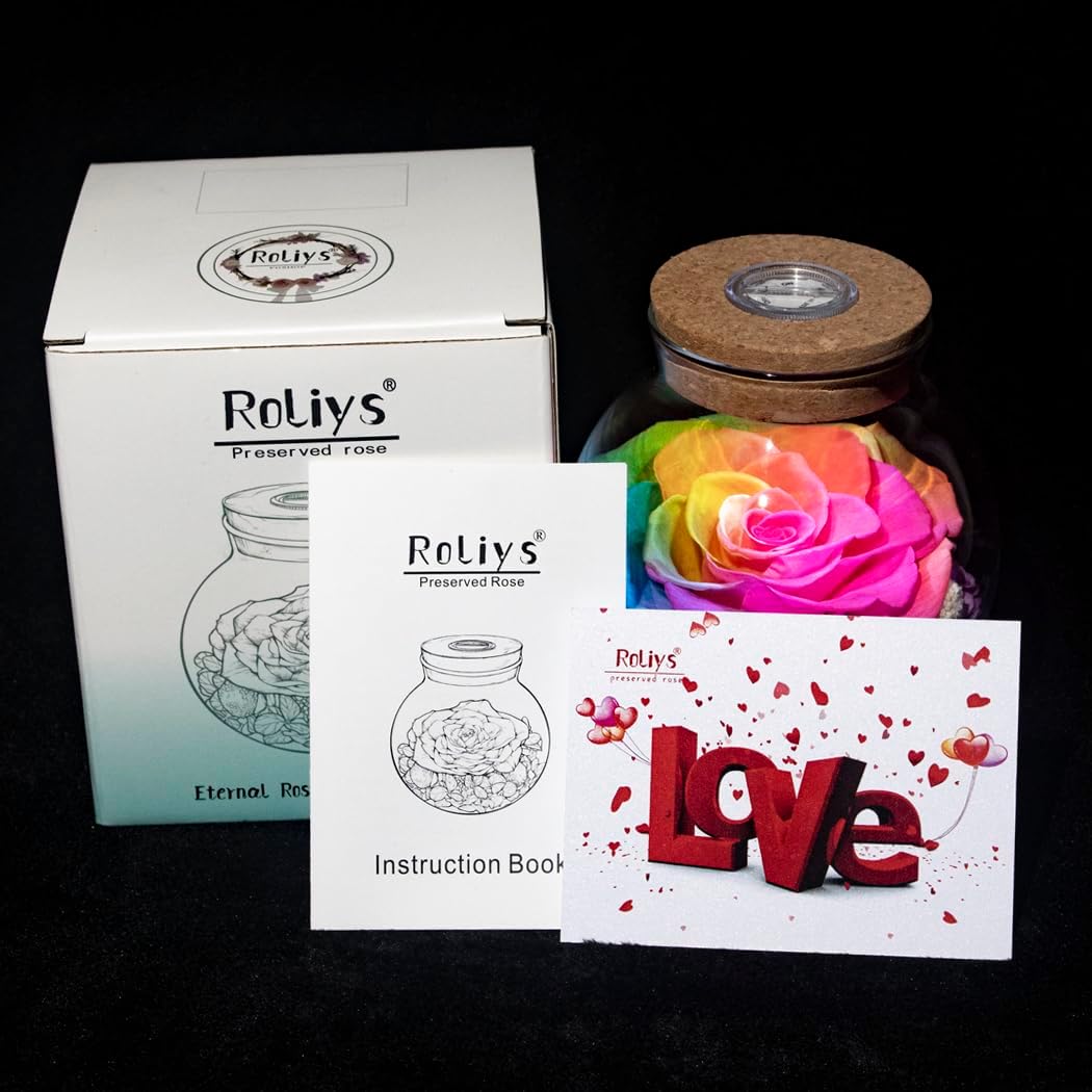 Preserved Real Roses with Colorful Mood Light Wishing Bottle,Eternal Rose，Never Withered Flowers,for Bedroom Party Table Decor, Christmas Anniversary,Valentine's,Mother's Day, (Multi)
