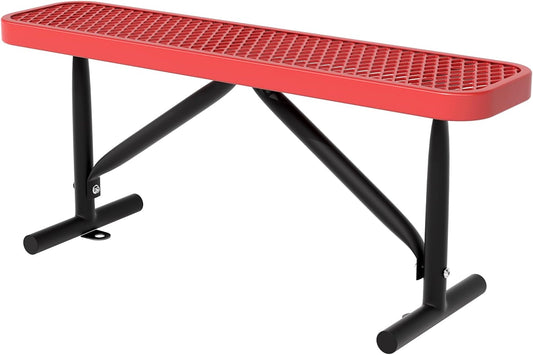 4 Feet Heavy Duty Metal Park Bench for Outside, Outdoor Bench with Portable Frame, Commercial Benches for Shopping Mall, Store, Park, Patio, Deck, Red